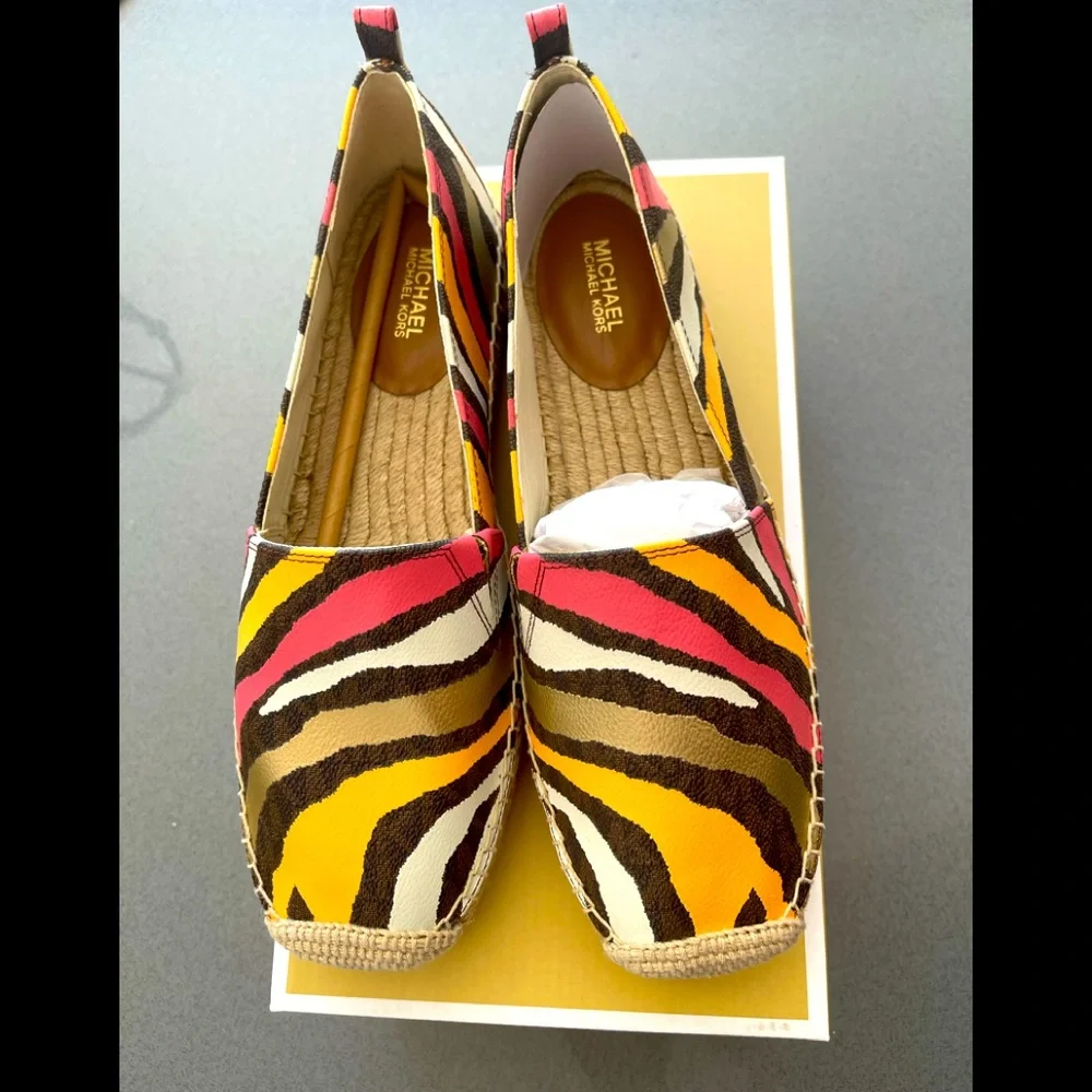Michael Kors Yellow Pink Brown Zebra-Print Espadrille Flats